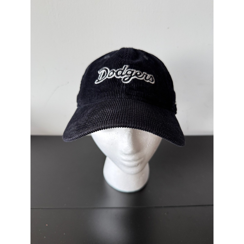 New Era 9TWENTY Los Angeles Dodgers Corduroy Hat Navy Blue Script Adjustable Cap